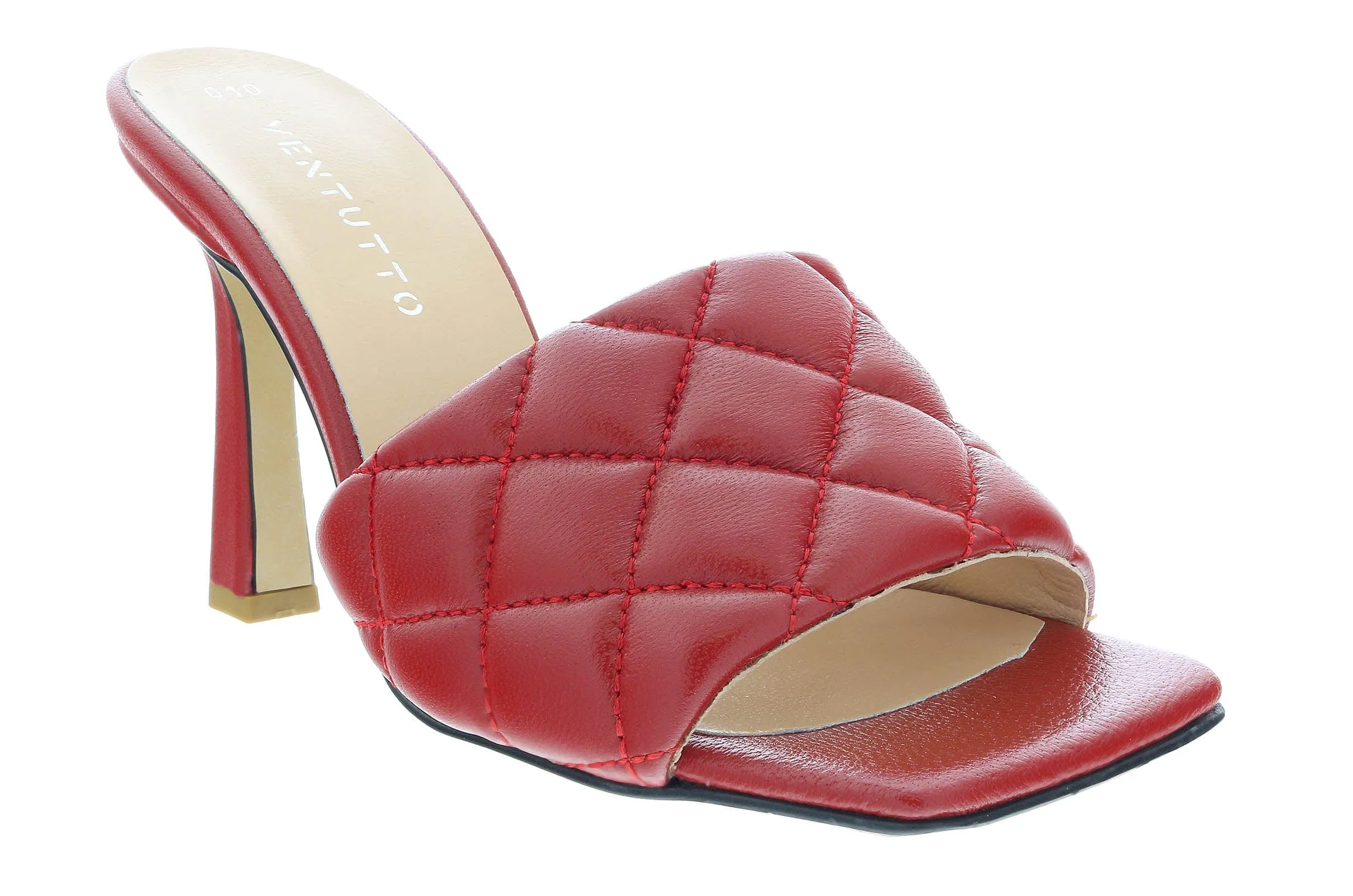 Ventutto Red Quilted High Heel Leather Mule-