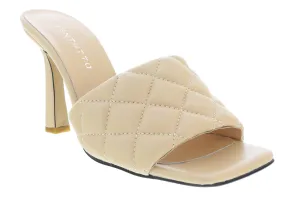 Ventutto Sand Quilted High Heel Leather Mule-