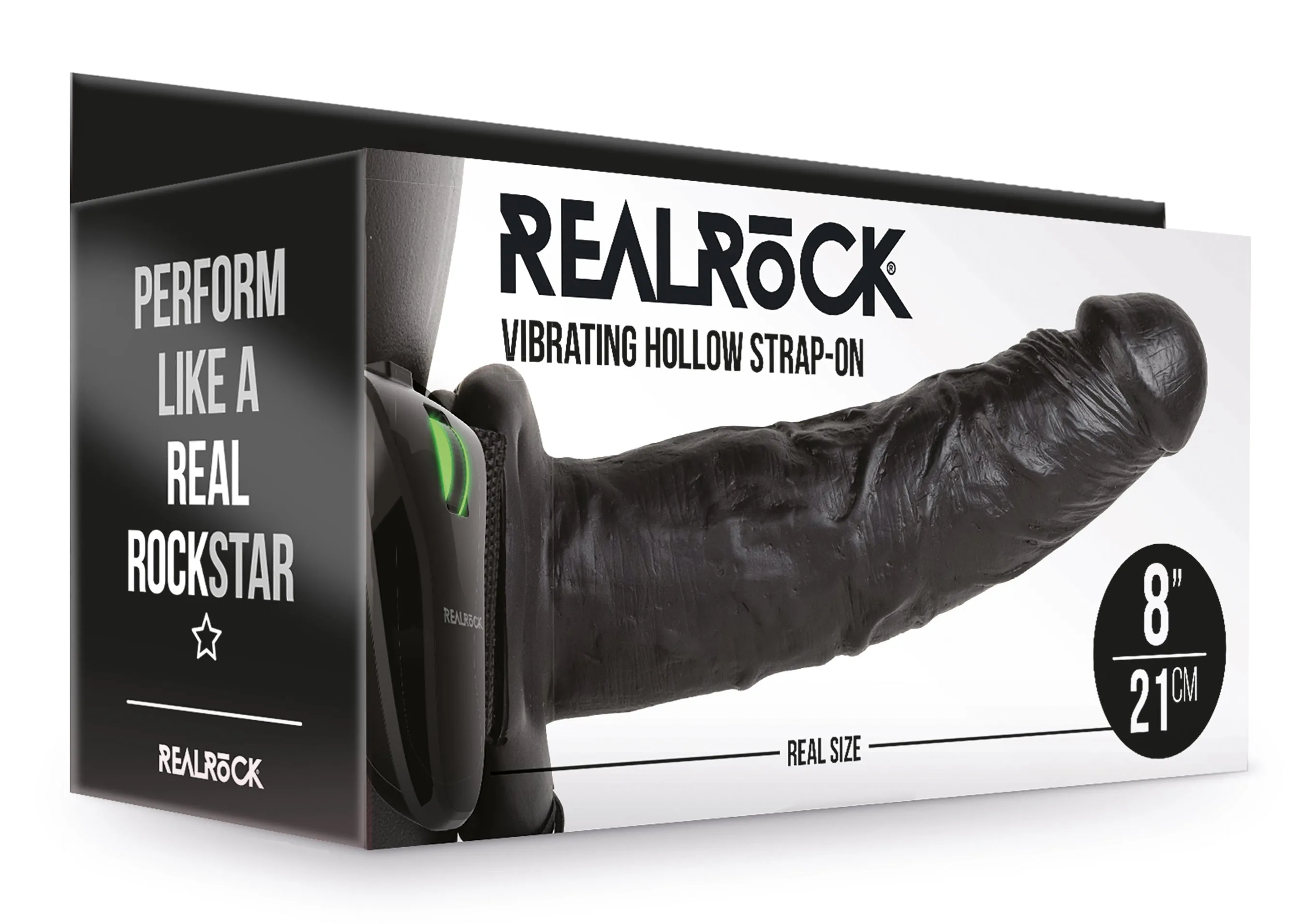 Vibrating Hollow Strap-on No Balls 8 Inch - Black