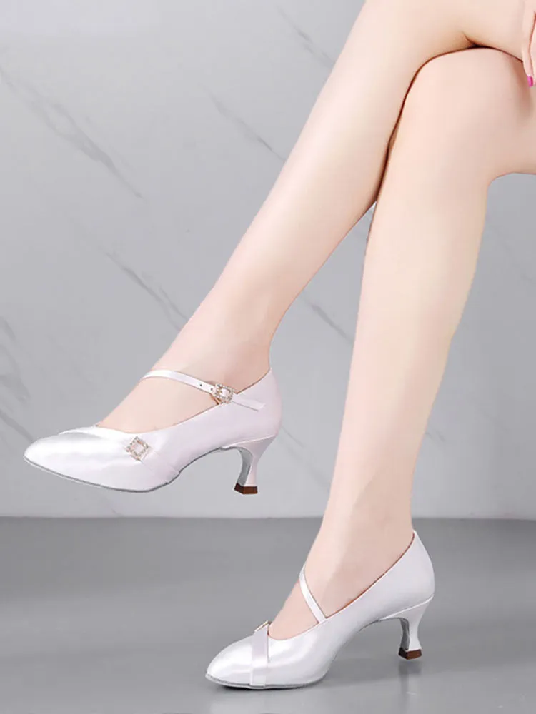 White Satin Modern Dance Shoes Indoor Dance Shoes