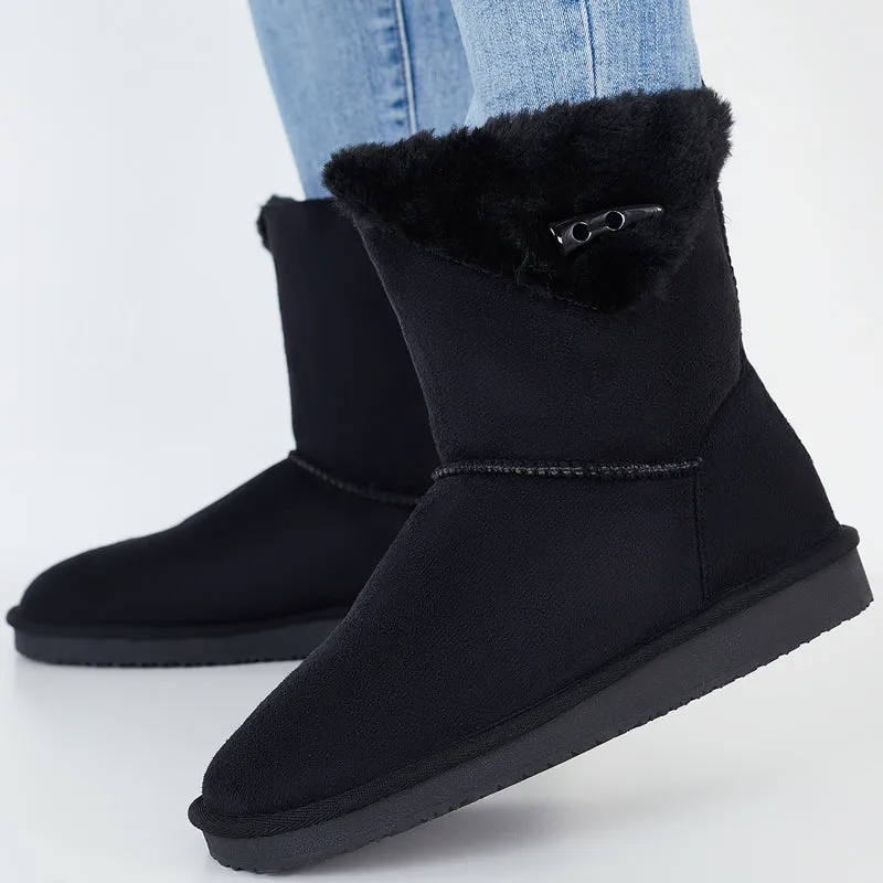 Winter Snow Boots Mid Calf Warm Fur Lined Boots Slip on Booties