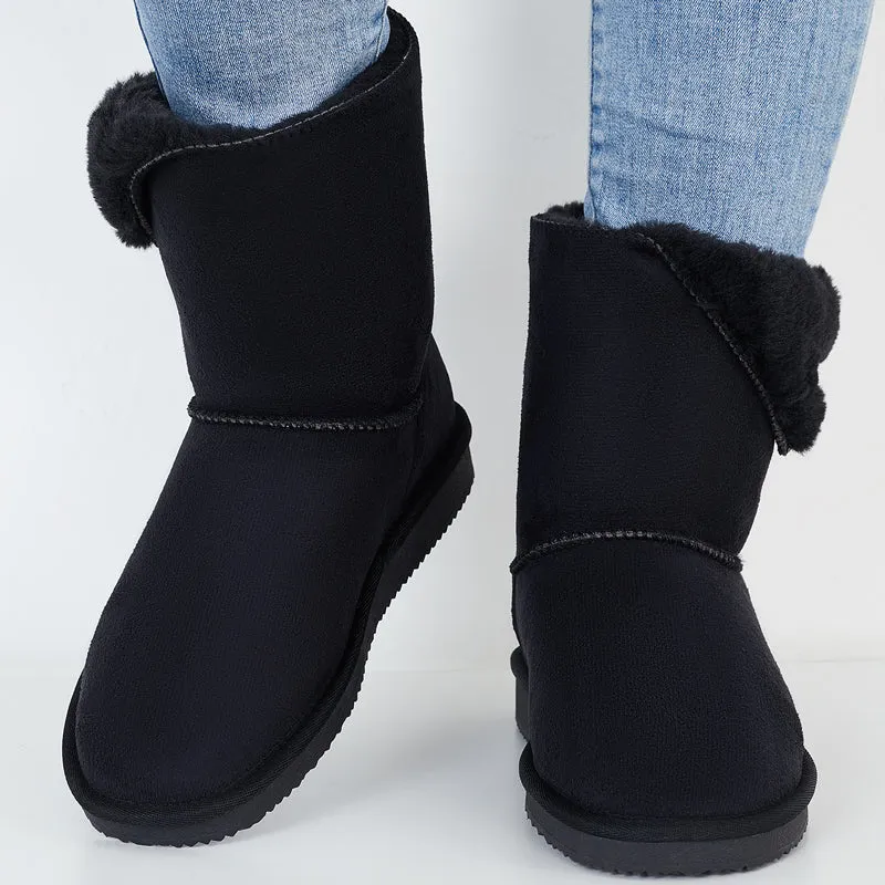 Winter Snow Boots Mid Calf Warm Fur Lined Boots Slip on Booties