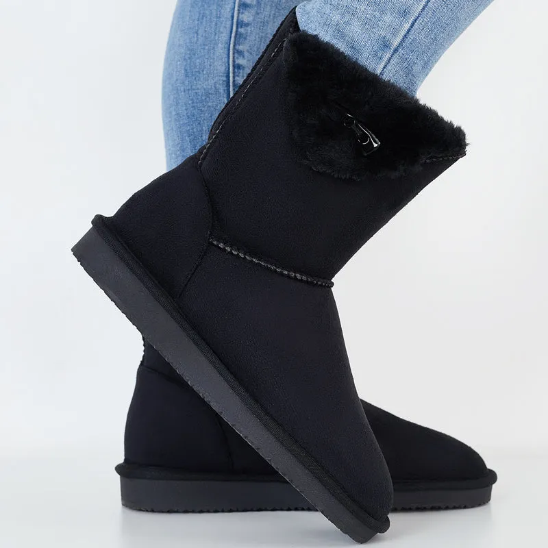 Winter Snow Boots Mid Calf Warm Fur Lined Boots Slip on Booties