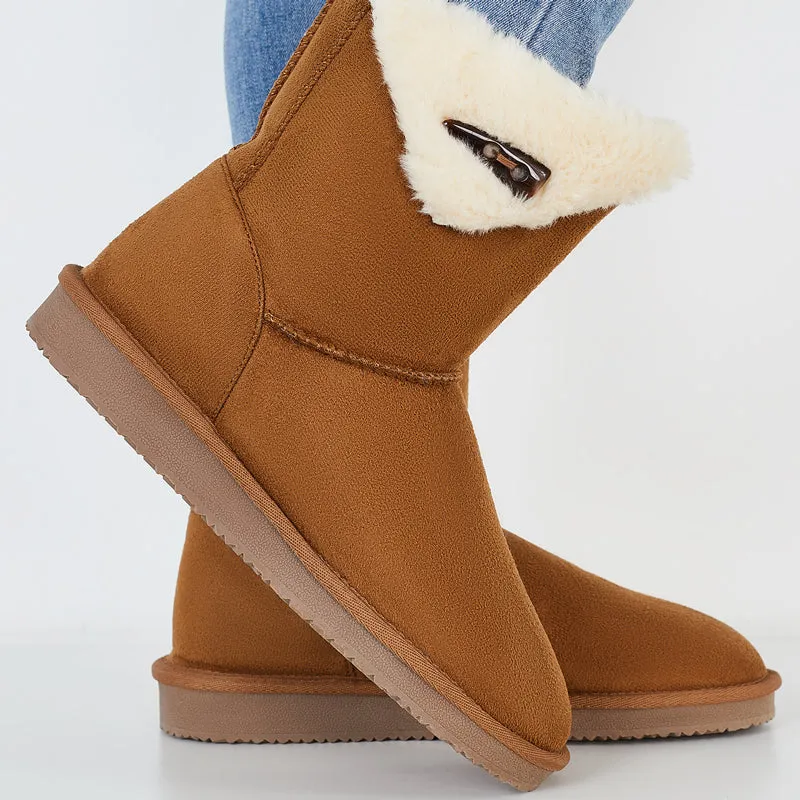 Winter Snow Boots Mid Calf Warm Fur Lined Boots Slip on Booties