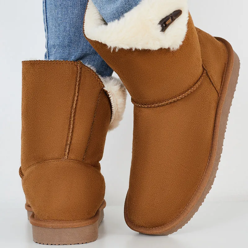 Winter Snow Boots Mid Calf Warm Fur Lined Boots Slip on Booties