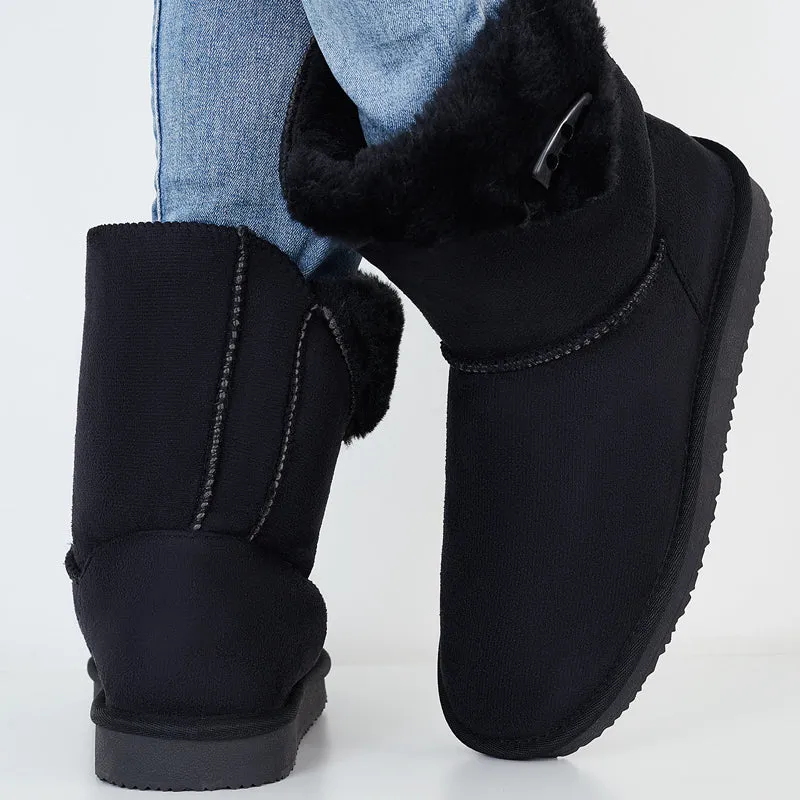 Winter Snow Boots Mid Calf Warm Fur Lined Boots Slip on Booties