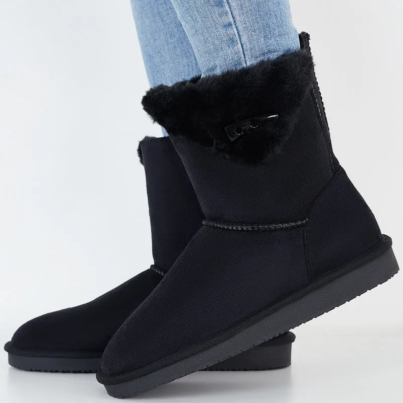 Winter Snow Boots Mid Calf Warm Fur Lined Boots Slip on Booties