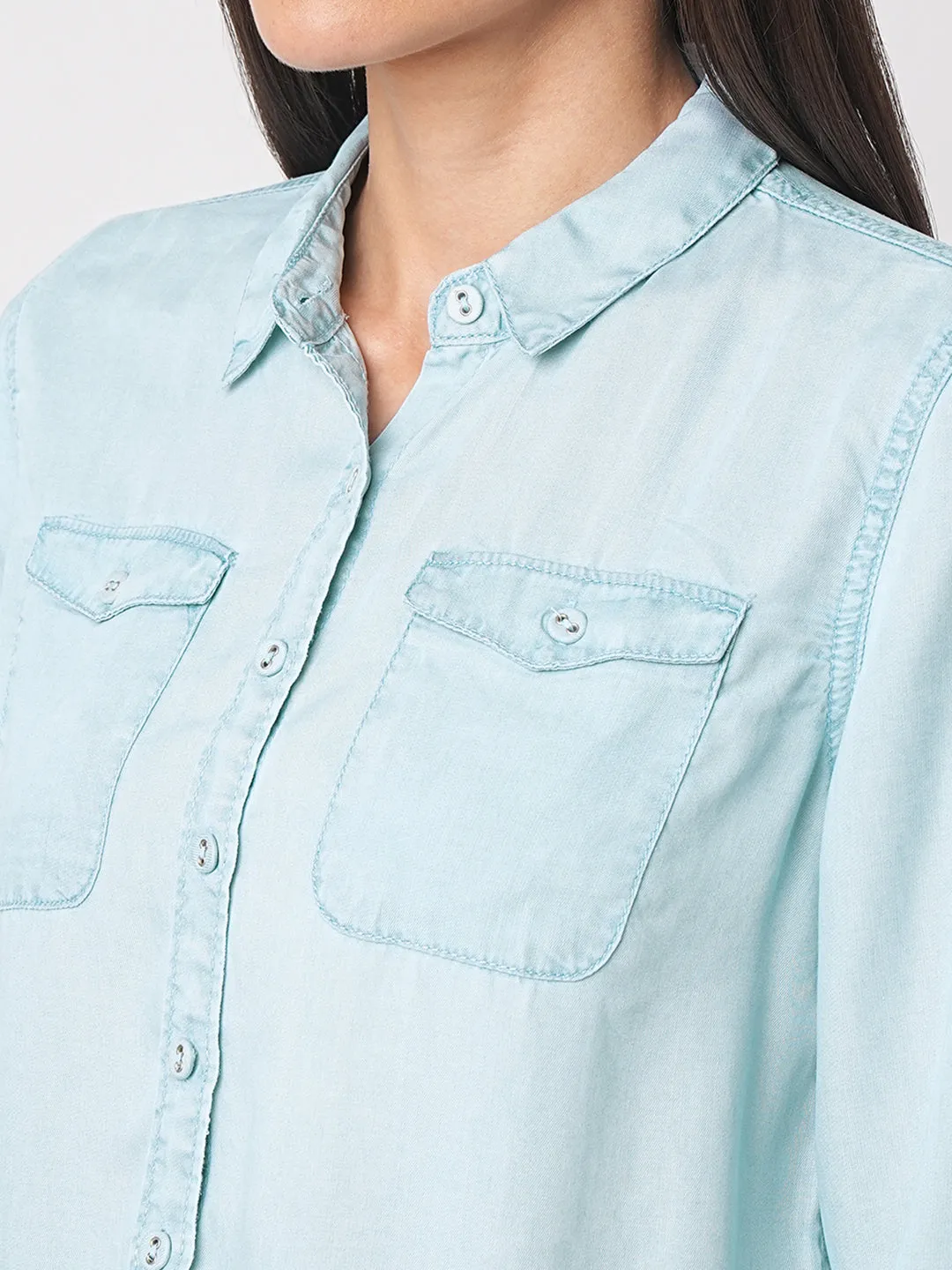 Women Denim Crop Tie-Up Shirt