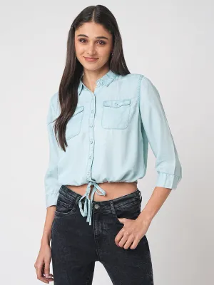 Women Denim Crop Tie-Up Shirt