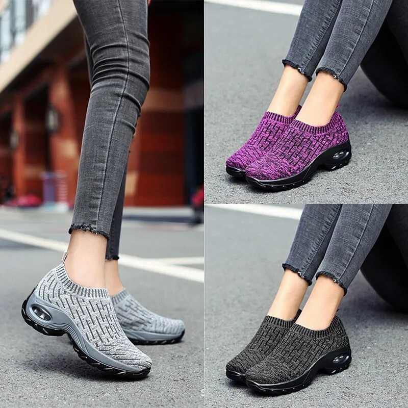 Women Flat Slip on Platform Breathable Mesh Sock Sneakers Shoes