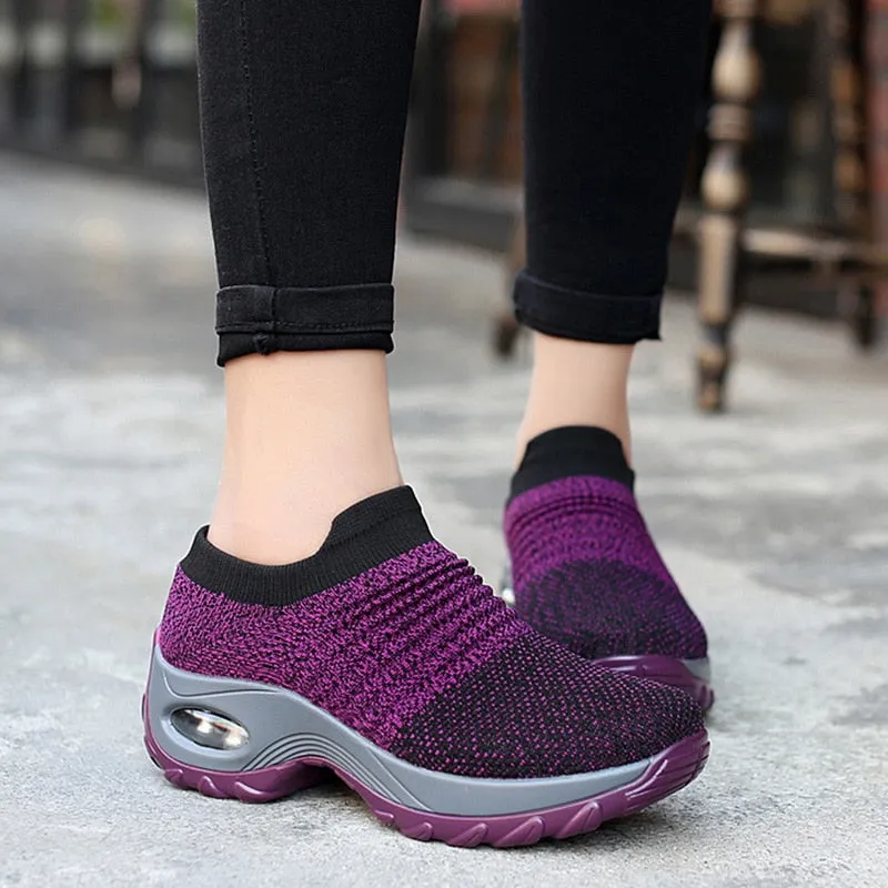 Women Flat Slip on Platform Breathable Mesh Sock Sneakers Shoes