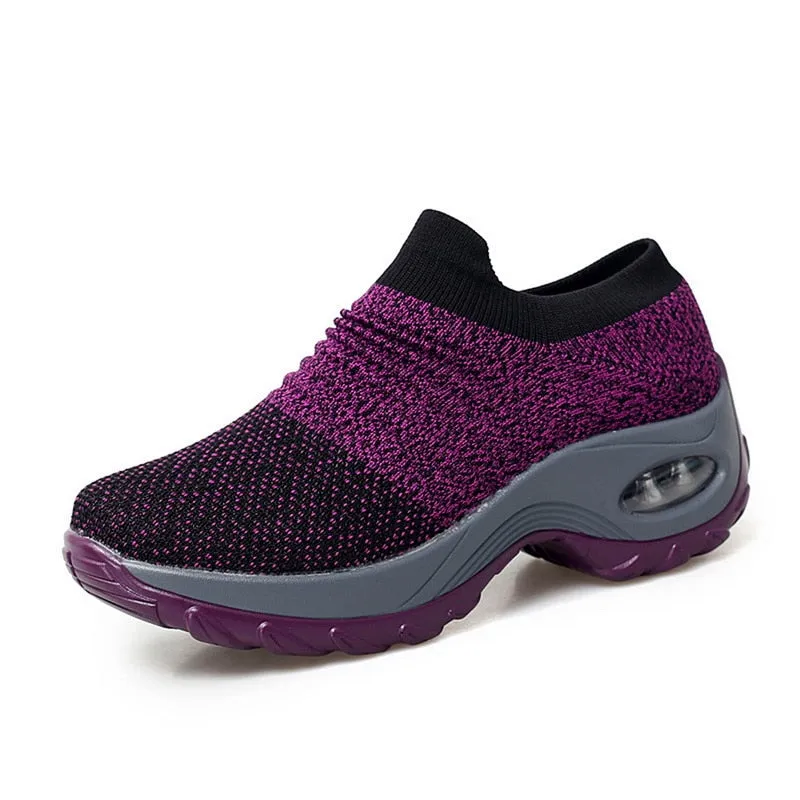 Women Flat Slip on Platform Breathable Mesh Sock Sneakers Shoes