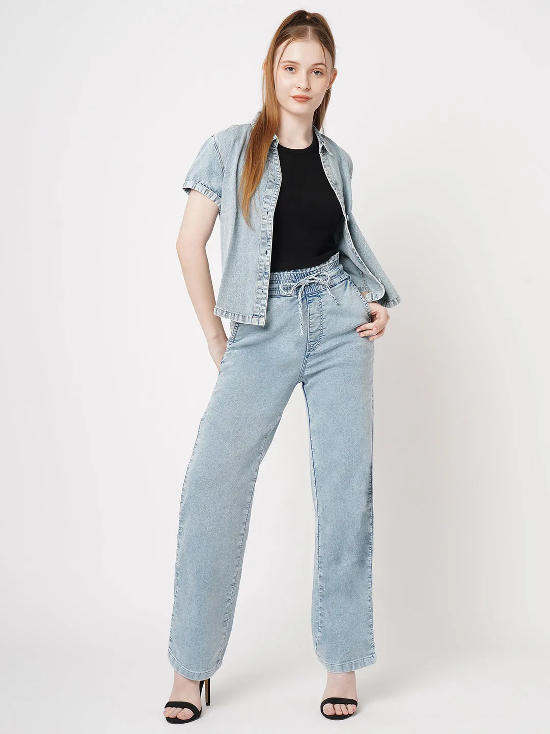 Women Light Blue High-Rise Jogger