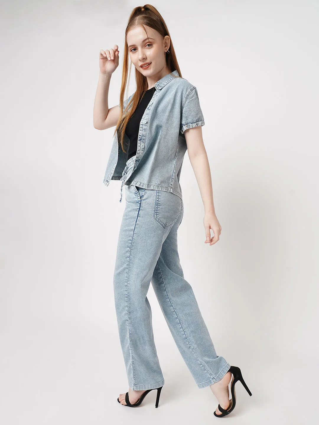 Women Light Blue High-Rise Jogger