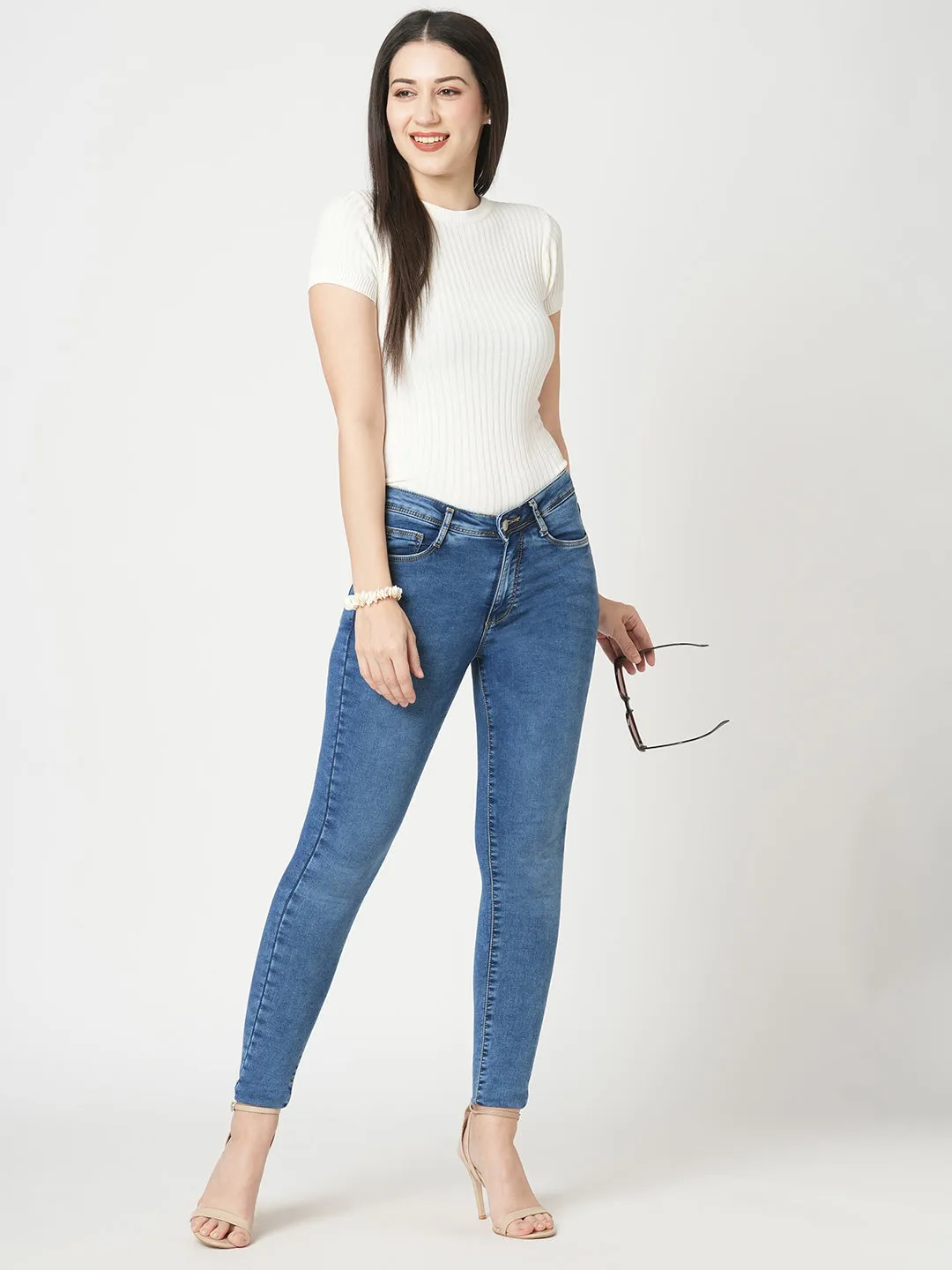 Women Light Blue High-Rise Skinny Jeans