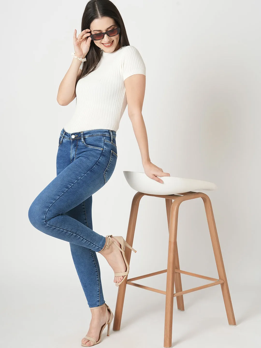 Women Light Blue High-Rise Skinny Jeans