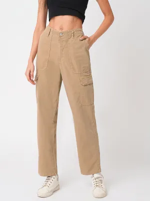Women Light Brown High-Rise Cargo