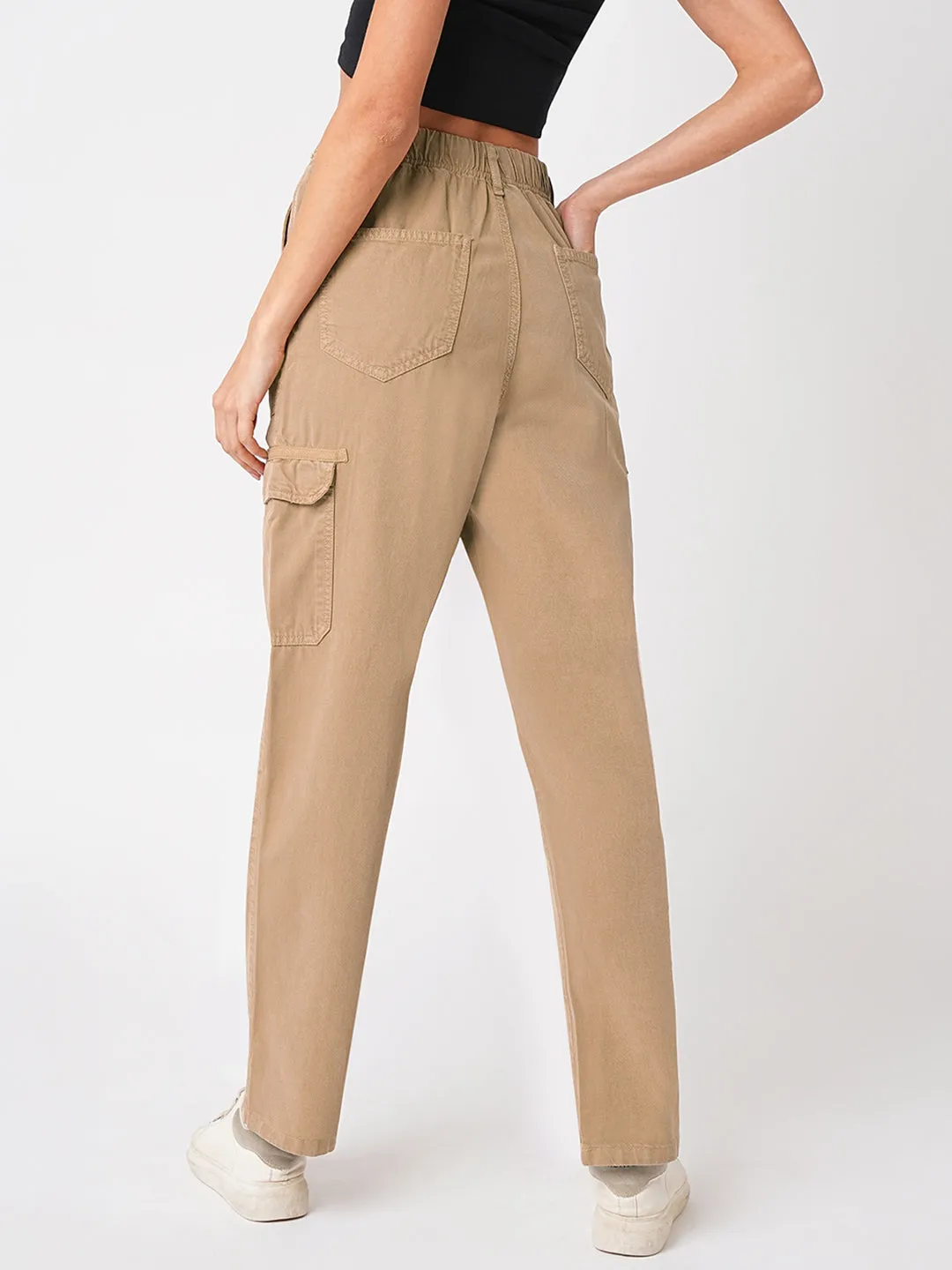 Women Light Brown High-Rise Cargo