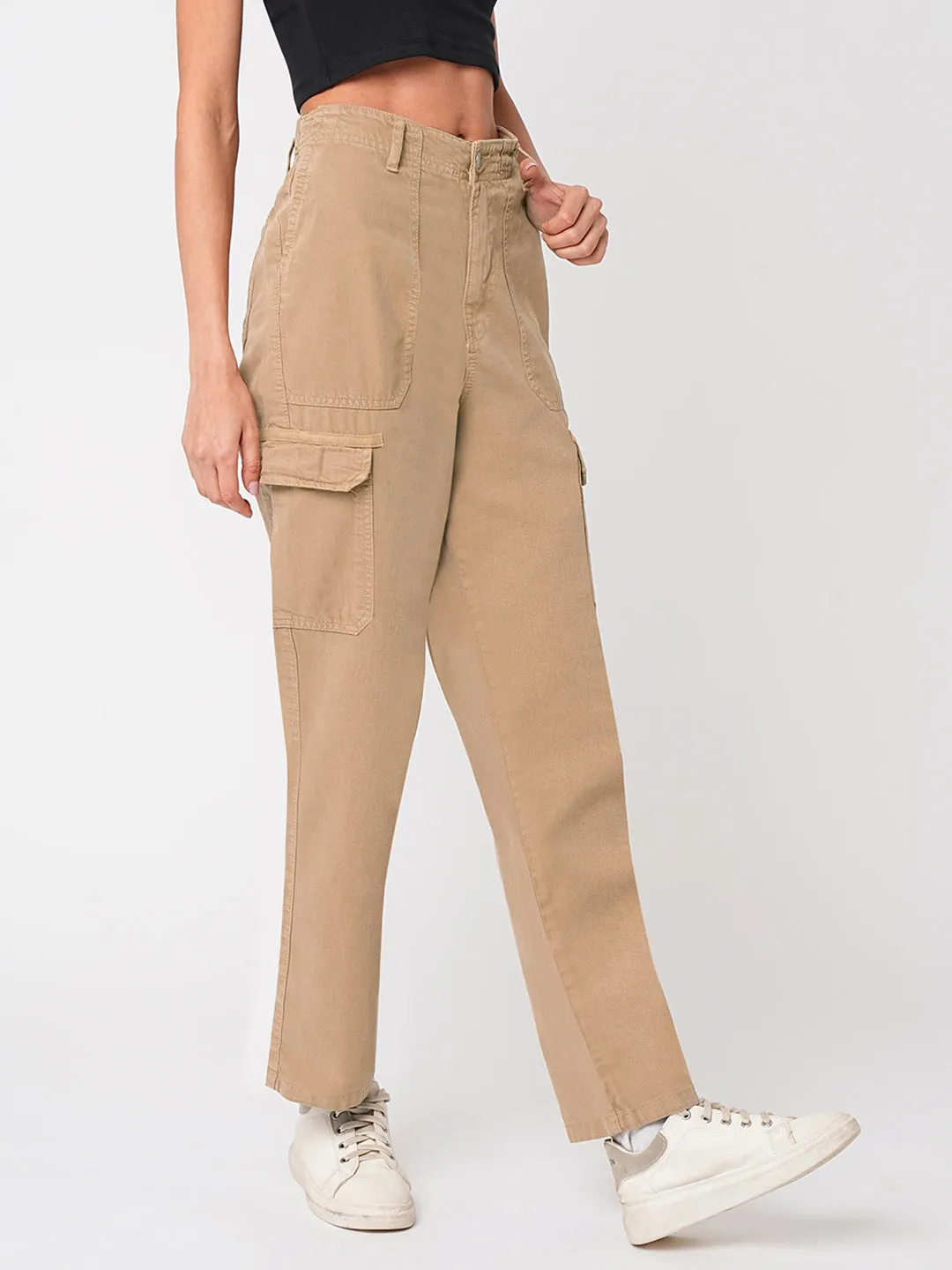 Women Light Brown High-Rise Cargo