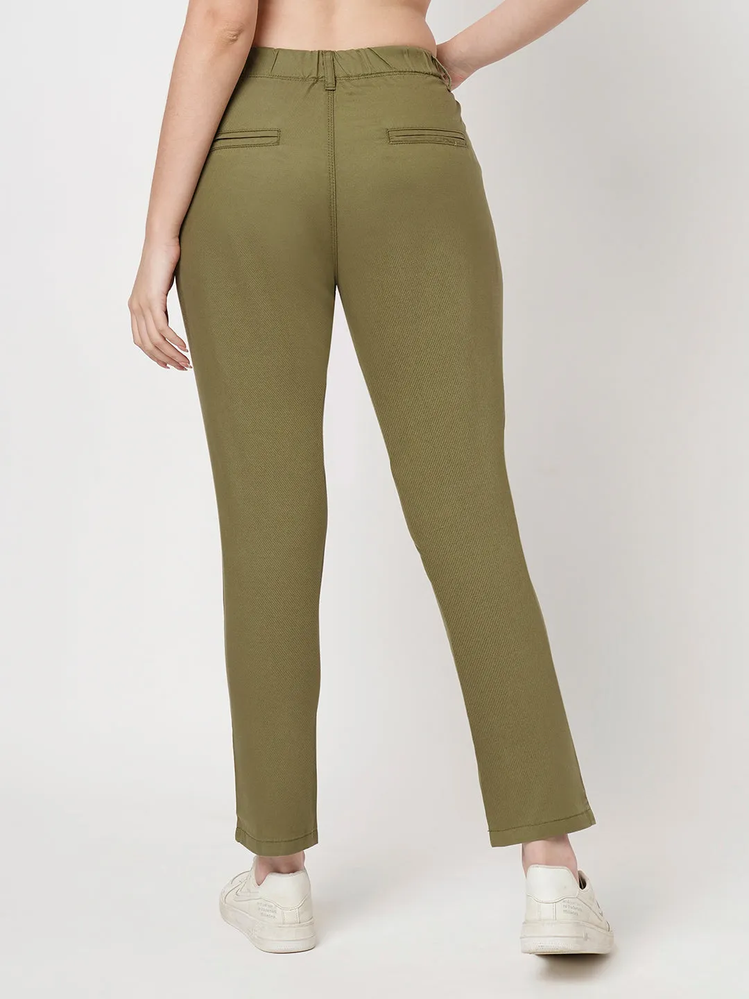 Women Light Olive Mid-Rise Slim Fit Trouser