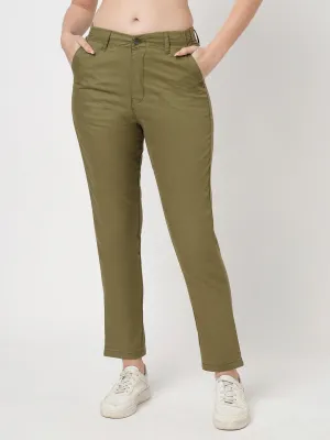 Women Light Olive Mid-Rise Slim Fit Trouser