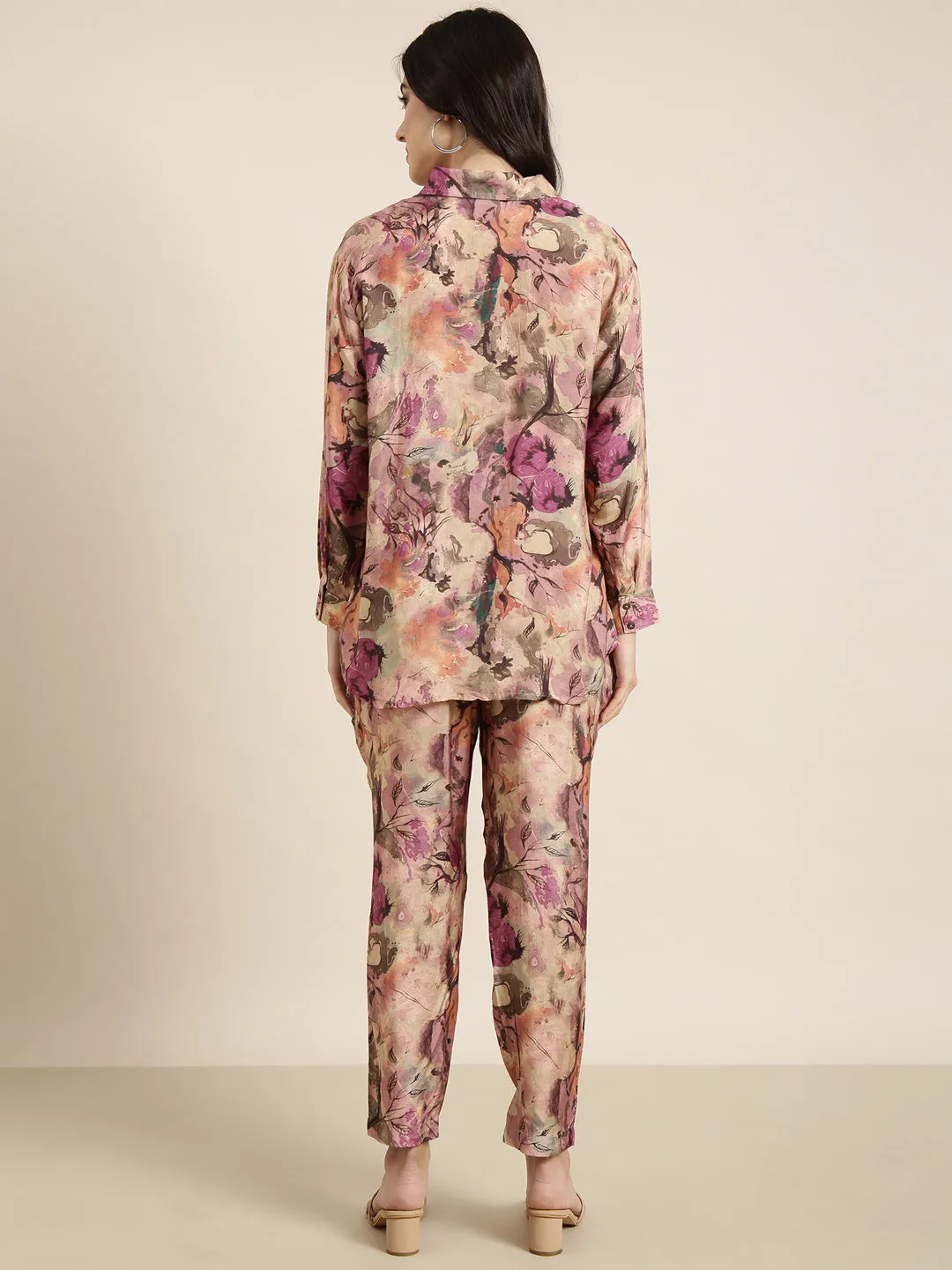 Women Oversized Multicolor Printed Shirt & Trousers Set