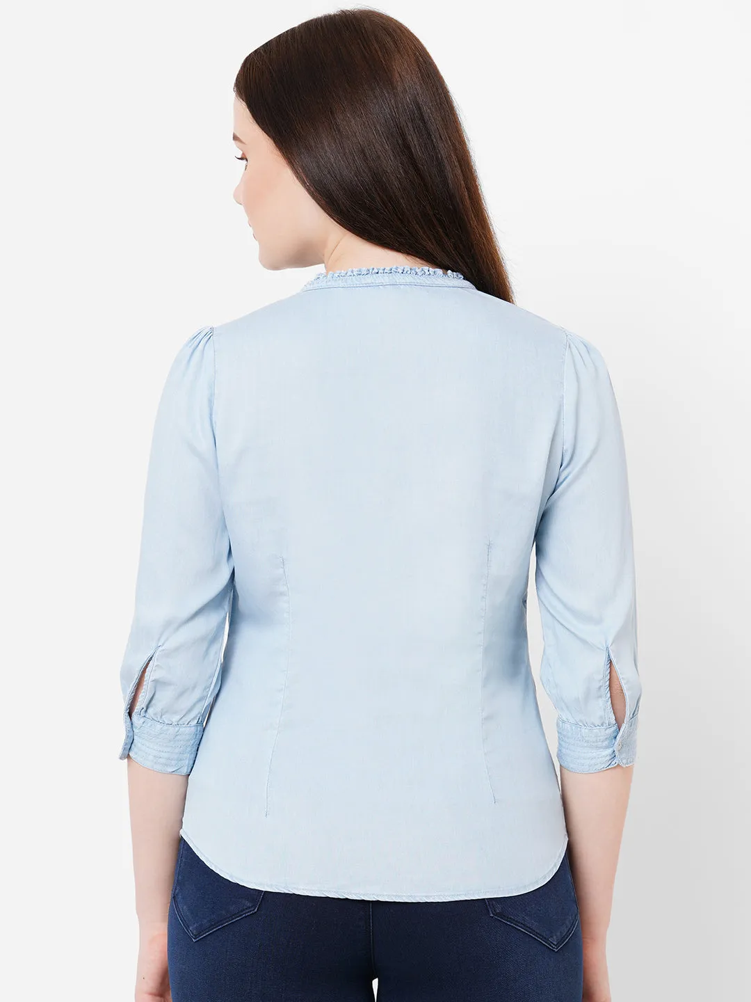 Women Slim Fit Tie-Up Denim Top