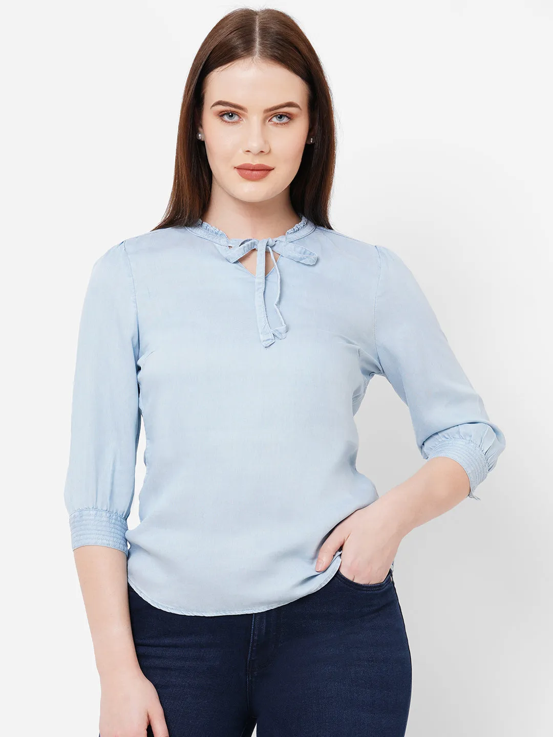 Women Slim Fit Tie-Up Denim Top