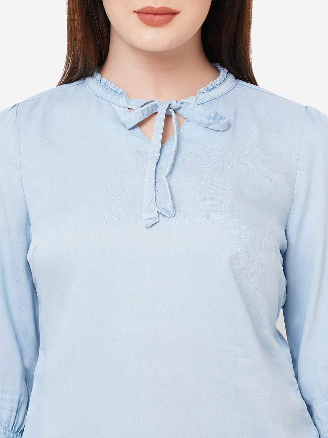 Women Slim Fit Tie-Up Denim Top