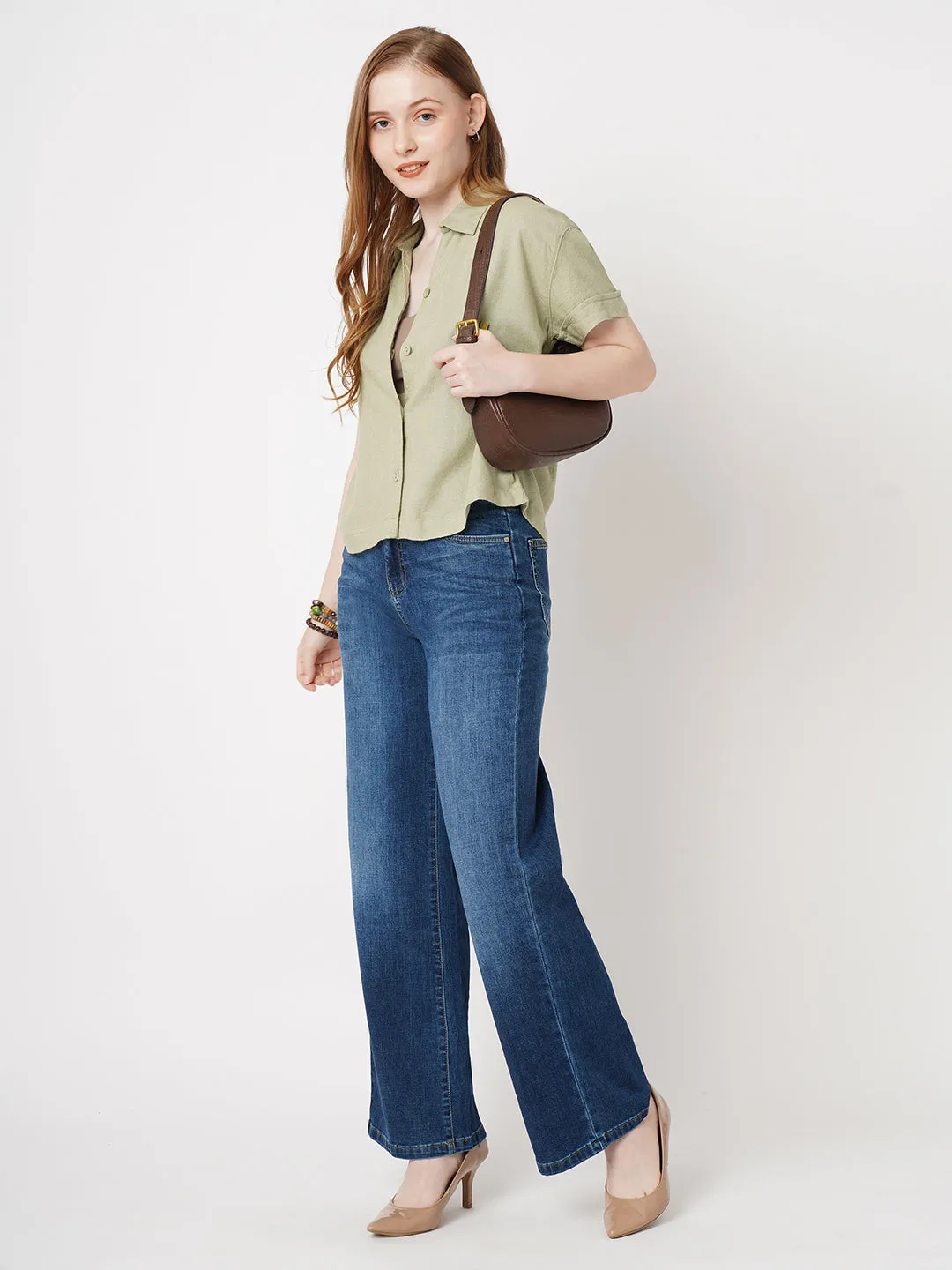 Women Solid Slim Fit LIGHT OLIVE Shirts