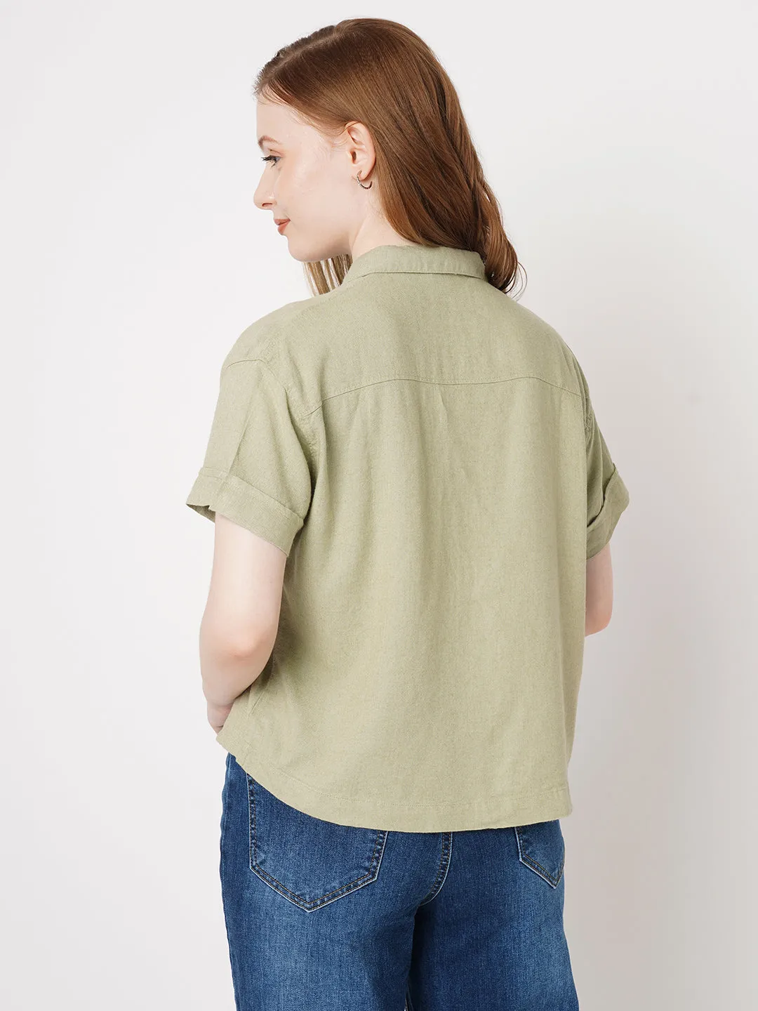 Women Solid Slim Fit LIGHT OLIVE Shirts