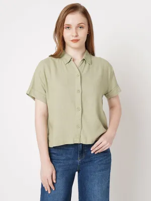 Women Solid Slim Fit LIGHT OLIVE Shirts