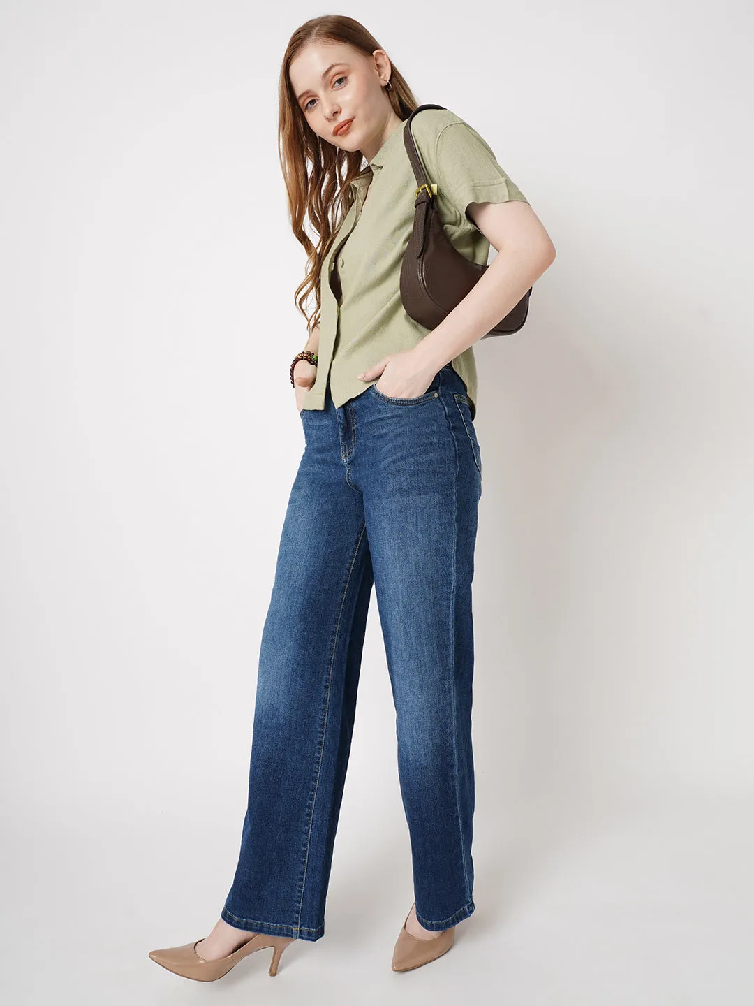 Women Solid Slim Fit LIGHT OLIVE Shirts