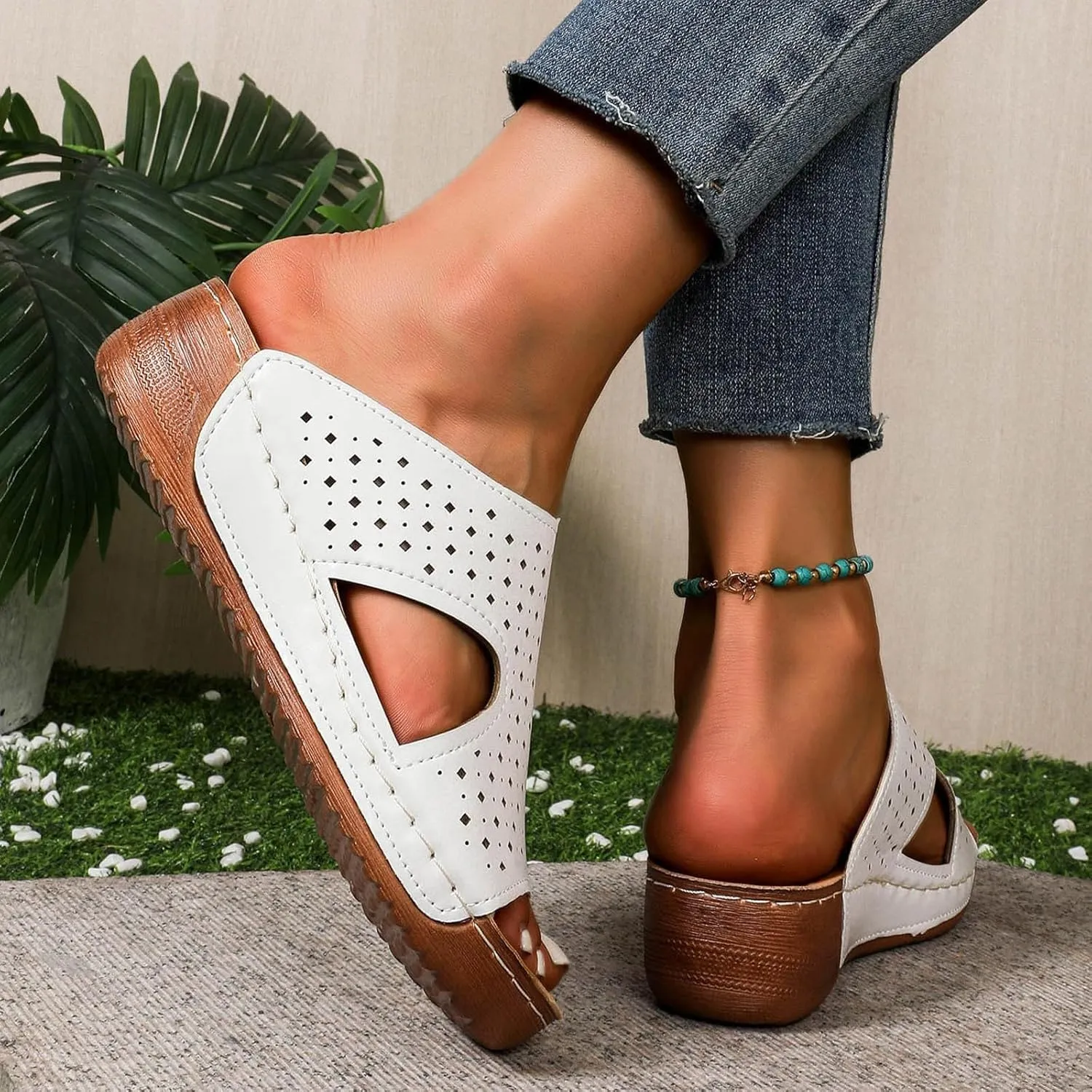 Women's Summer Casual Sandals 2025 Orthopedic Wedge Fish Mouth Walking Sandals for Women with Arch Support Low Heel Comfortable Breathable Wide Width Beach Walking Platform Wedges Shoes