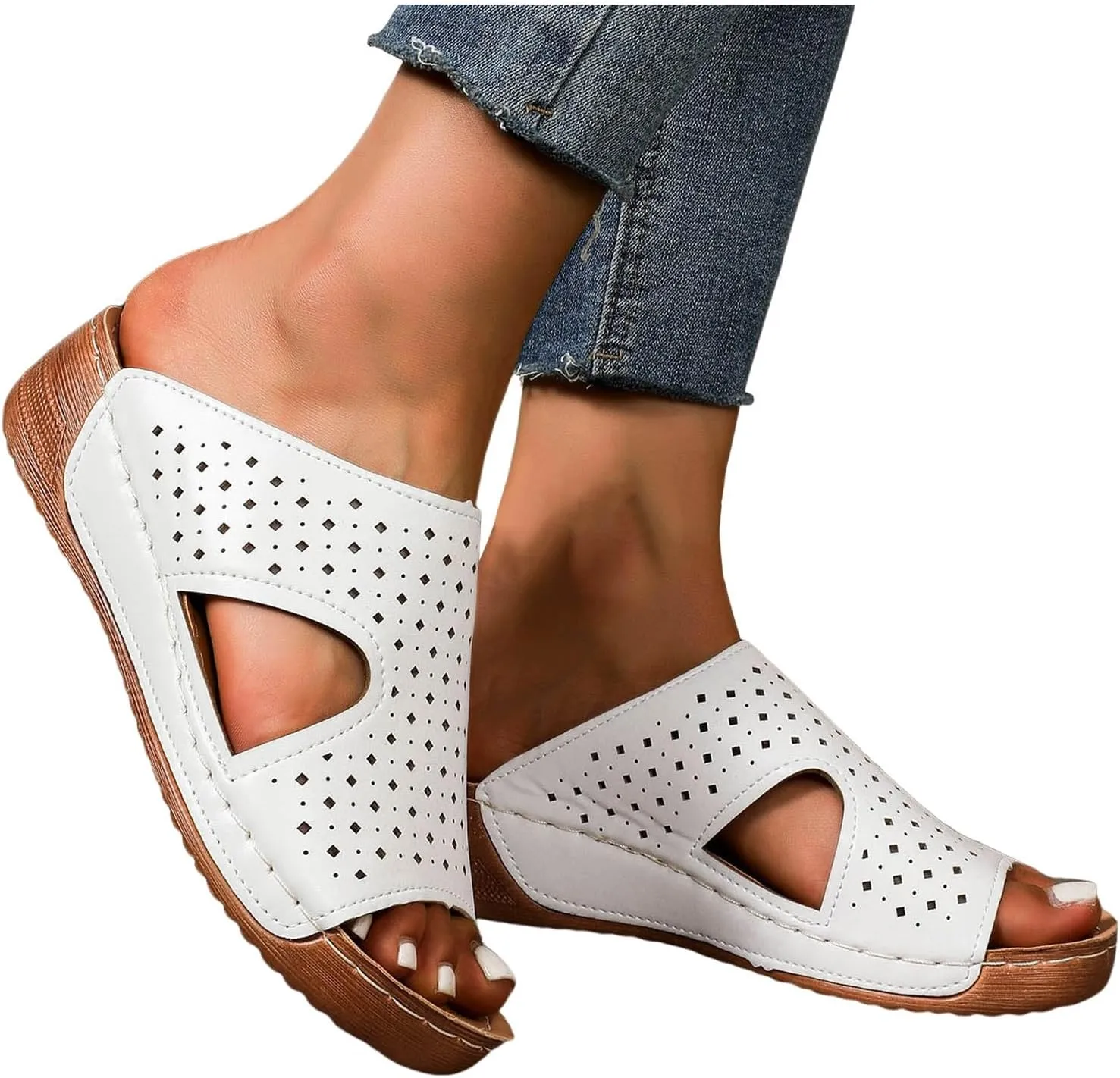 Women's Summer Casual Sandals 2025 Orthopedic Wedge Fish Mouth Walking Sandals for Women with Arch Support Low Heel Comfortable Breathable Wide Width Beach Walking Platform Wedges Shoes