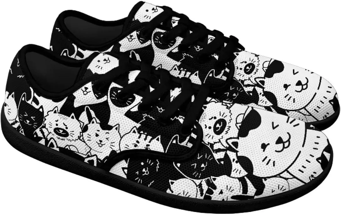 Womens Wide Toe Lace-Up Barefoot Shoes Minimalist Running Shoes Light Elastic Breathable Shoe for Walking US 6-13.5 Black Sole