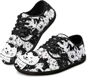 Womens Wide Toe Lace-Up Barefoot Shoes Minimalist Running Shoes Light Elastic Breathable Shoe for Walking US 6-13.5 Black Sole
