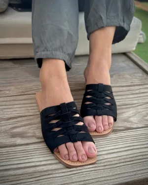 WOVEN SUEDE FLATS - BLACK