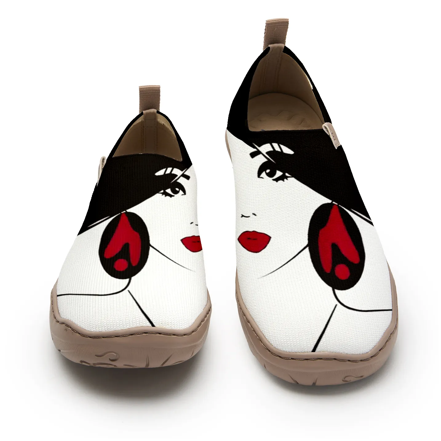 Yiume Women's Art Slip-On Shoes Comfortable Breathable Knit Casual Footwear,Monochrome Portraits