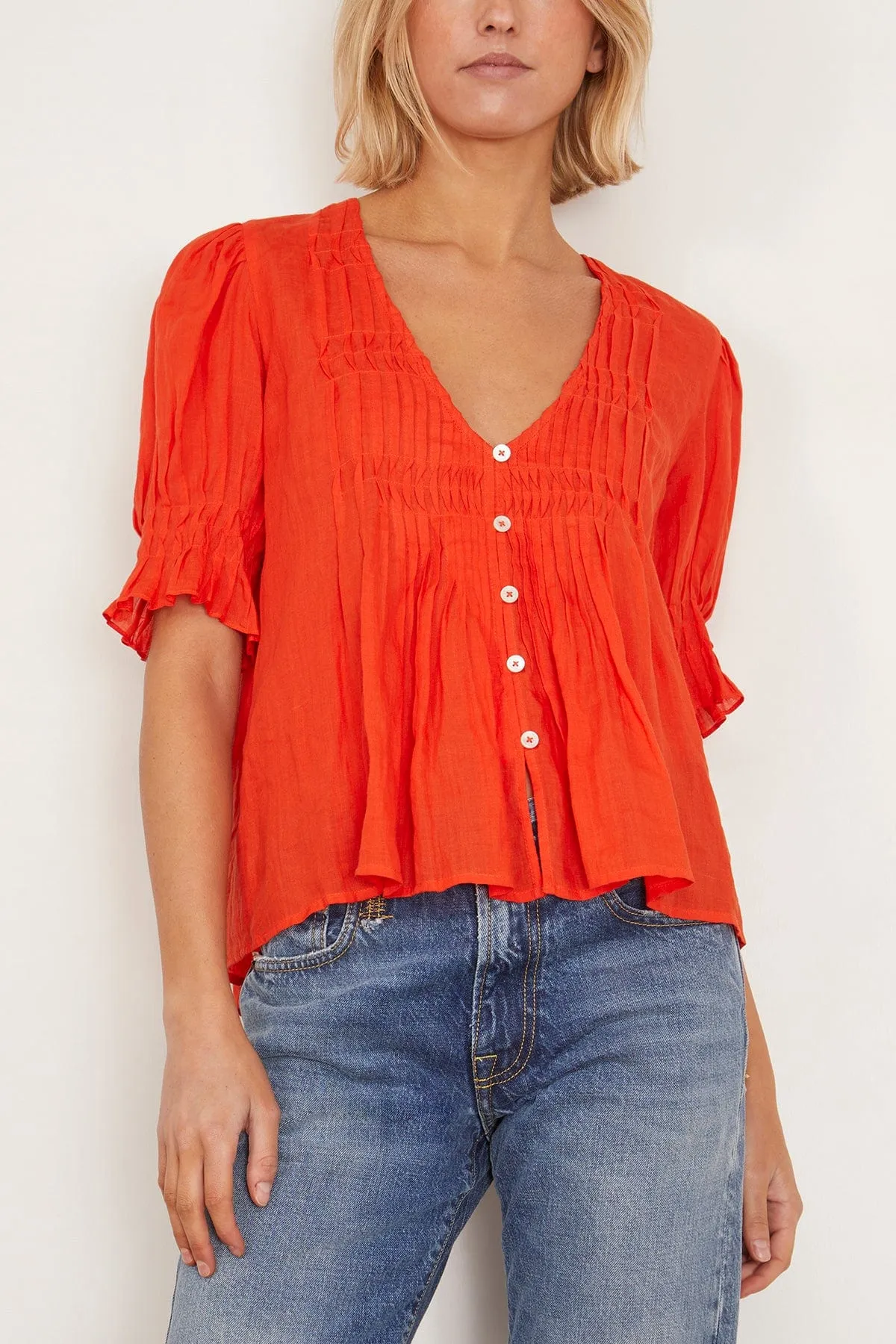 Zora Short Sleeve Button Down Top in Chili