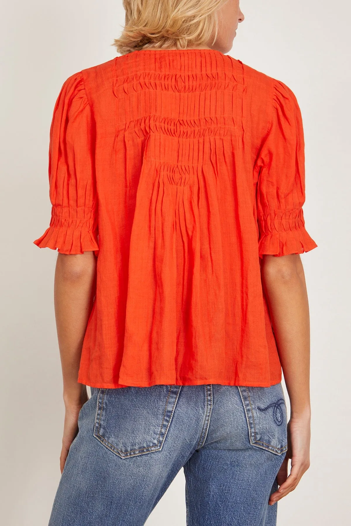 Zora Short Sleeve Button Down Top in Chili