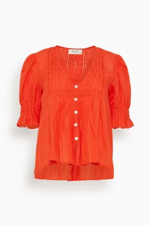 Zora Short Sleeve Button Down Top in Chili