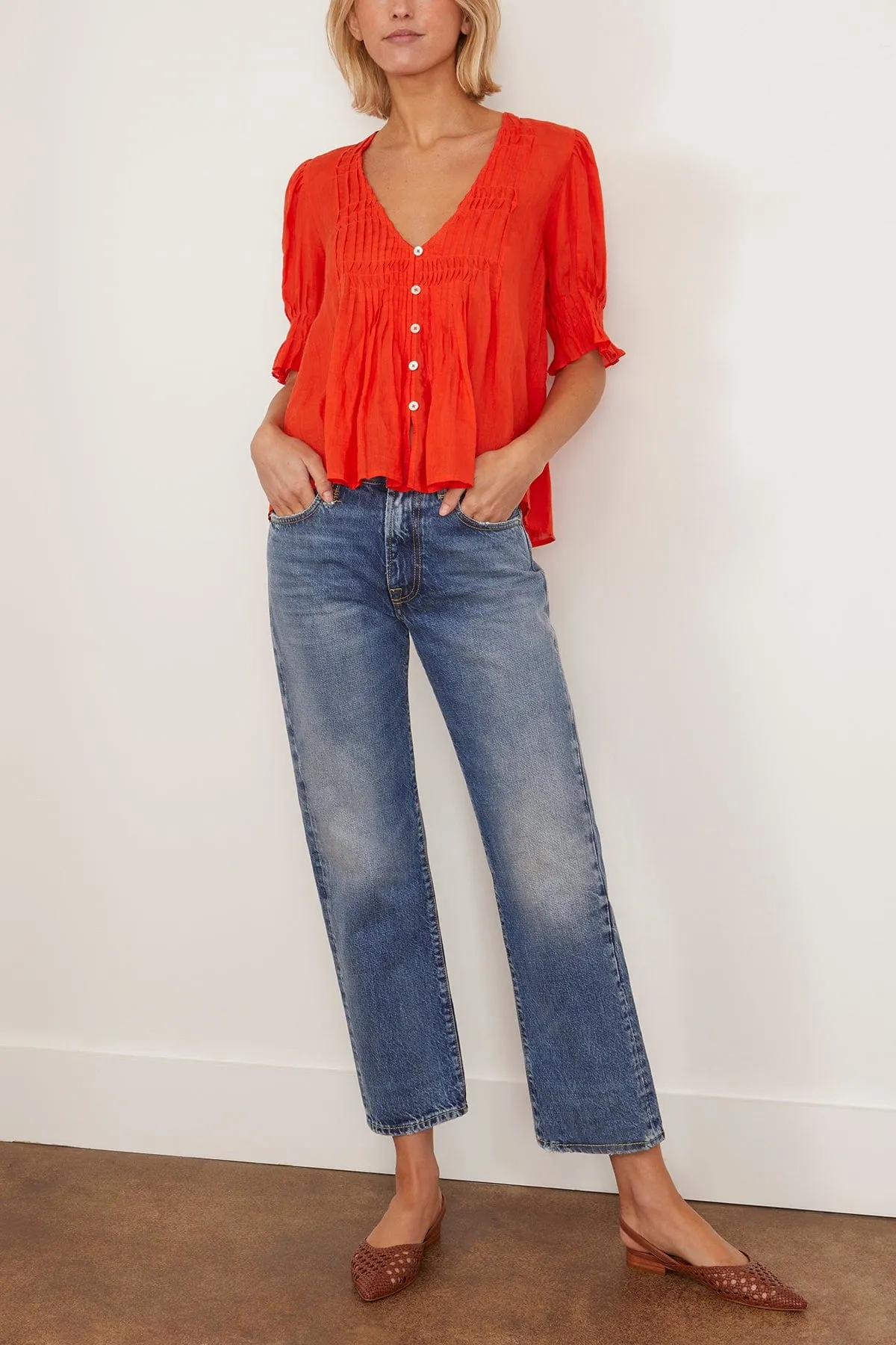 Zora Short Sleeve Button Down Top in Chili